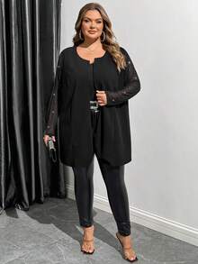 SHEIN CURVE+ Damska elegancka, swobodna marynarka w czarnym kolorze, idealna na wesele, jako strój dla nauczyciela, dojazd do pracy, na co dzień - Czarne - Zobacz 6