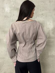 Firerie Chemisier kaki à manches longues, épaules obliques, taille froncée, élégant et raffiné, pour le travail et la ville, style vintage chic urbain - Kaki - Voir 6