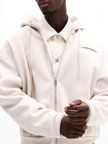 SUMWON 常规款男士全拉链连帽衫，带中央口袋，休闲街头风卫衣，适合秋冬季叠穿，纯色 - 杏色 - 查看 4