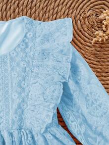 Vintaside Kids Baby Girls' Sweet Mesh Long Sleeve Loose Dress, Suitable For Outings, Parties And Gatherings, Spring/Autumn - Blue - View 6