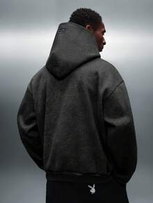 PLAYBOY X SUMWON Mens Essential Washed Effect Overhead Hoodie Pullover Regular Fit Drawstring Hooded Sweatshirt Fall Winter Casual - Black - View 2