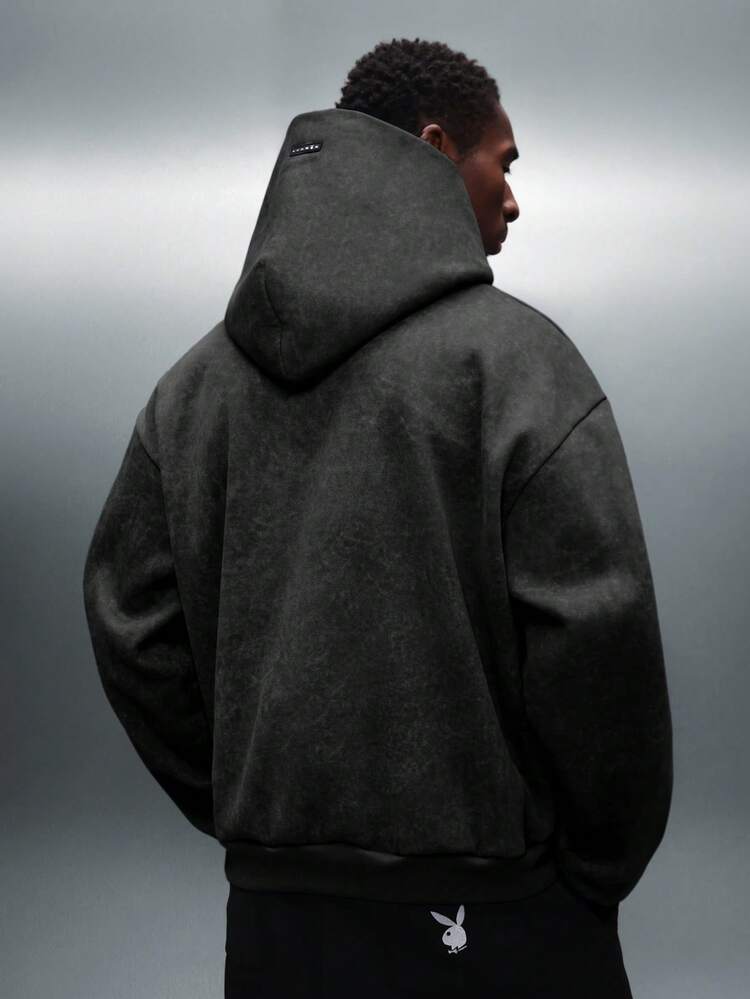 PLAYBOY X SUMWON Bluza z kapturem z efektem sprania i ściągaczem