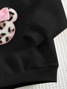 Cozy Pixies Baby Girl Bowknot & Leopard Bear Graphic Round Neck Long Sleeve Pullover Pullover Sweatshirt, Casual Sports Outerwear, Versatile Leopard Toddler Top Girl Baby Girl Clothes Long Sleeve Baby Girl Clothes Spring Fall Baby Girls Sweatshirts Animal Print Clothes Toddler - Black - View 6