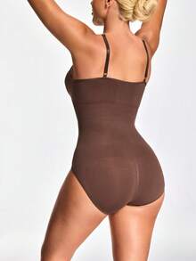 SHAPORA 女士纯色休闲吊带背心紧身衣 - 巧克力棕 - 查看 6