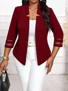 SHEIN Lady Áo khoác blazer lưới vá thời trang thanh lịch dành cho nữ cỡ lớn vào mùa thu/đông - Màu Đỏ Sâu - Xem 4