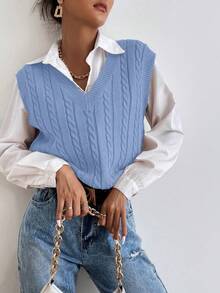 SHEIN Unity 女士休闲百搭纯色针织背心 - 藍色 - 查看 5