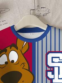 SCOOBY-DOO X SHEIN 青少年男孩条纹卡通图案圆领长袖套头衫 - 白色 - 查看 4