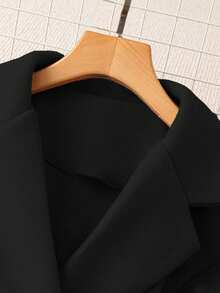 SHEIN PETITE Women's Elegant Solid Color Double-Breasted Overcoat