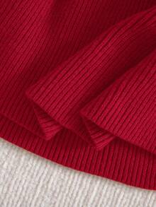 SHEIN Babygirl Cute Solid Color Knitted Long Sleeve Dress, Autumn/Winter - Red - View 8