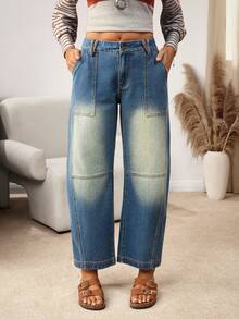 EMERY ROSE Jeans amples et décontractés pour femmes avec poches - Bleu azur - Voir 3