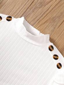 SHEIN Tween Girl Ruffle Trim Mock Neck Tee & Plaid Button Detail Skirt