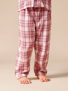 SUMWON Ensemble de pyjama à manches longues à carreaux pour filles, haut boutonnant avec pantalon assorti - Rouge - Voir 4