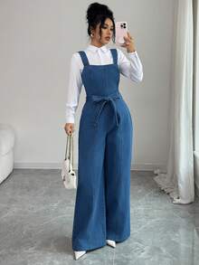 Elenzga 优雅别致的派对女士牛仔背带裤和连体裤 - 藍色 - 查看 7