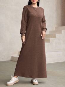 Graceveil Women's Casual Basic Loose Fit Textured Fabric Crew Neck Long Hoodie Sweatshirt, Navy Blue, Autumn/Winter - Coffee Brown - View 5