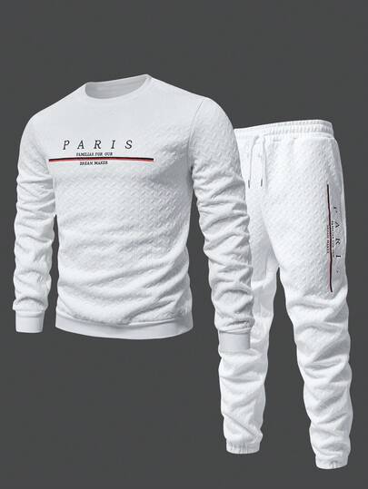 Manfinity Homme Conjunto de sudadera casual de cuello redondo y manga raglán de manga larga para hombre