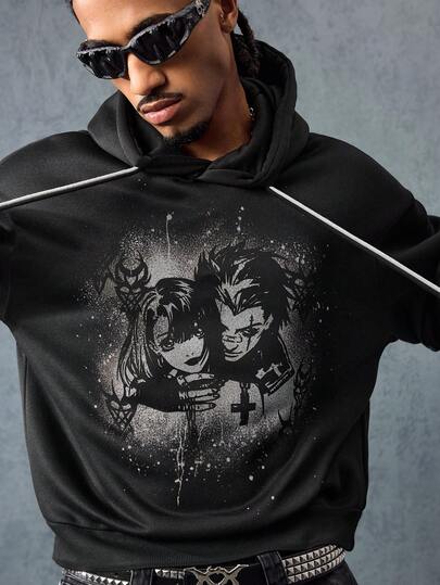 Street Life Men's Fashionable Printed Themed Dark Hoodie