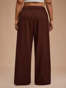SHEIN Forever 21 大码女式休闲纯色宽松西装裤 - 鏽棕色 - 查看 2
