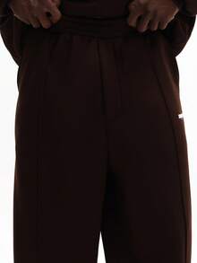 SUMWON 舒适宽松抓绒运动裤，弹性腰带，适合休闲居家穿着和日常穿着，纯色款 - 棕色 - 查看 6