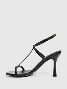 CUCCOO SZL Women's Fashionable Solid Color Open Toe Versatile Summer Heeled Sandals - Black - View 5