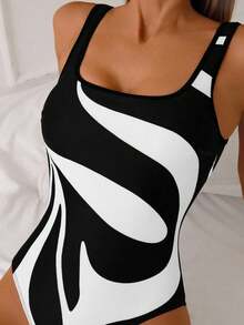 Costavie 1 件女式连体露背泳衣，黑白花卉印花，优雅休闲海滩度假泳装