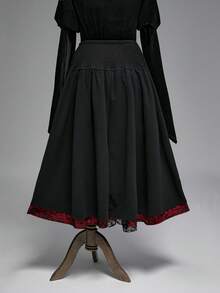 ROMWE EDITION Váy midi ren họa tiết xương rồng Gothic Giáng sinh xẻ tà cao, thắt eo, thắt eo cỡ lớn cho nữ - màu đen - Xem 2