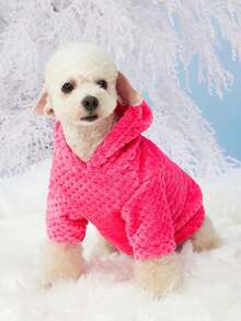 PETSIN 1pc Pink Pet Plush Warm Hoodie Sweatshirt - Hot Pink - View 5