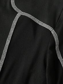 FeverCity 男士休闲日常通勤时尚街头撞色拼接透视网纱长袖T恤，春秋季 - 黑色 - 查看 5