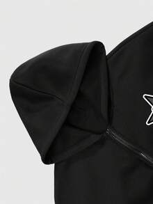 ROMWE MEN Betty Boop | ROMWE 男士玫红色卡通图案拉链连帽衫，秋冬季穿着舒适 - 黑色 - 查看 5