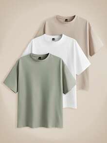EASEVO 3pcs/Set Men Plus Size Solid Color Plain Nice Knitted Casual Short Sleeve T-Shirt, Regular-Fitting With Round Neckline, Perfect For Summer Daily Wear, Going Out