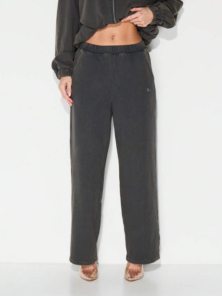 KIZN Washed Straight Leg Sweatpants With Side Pockets