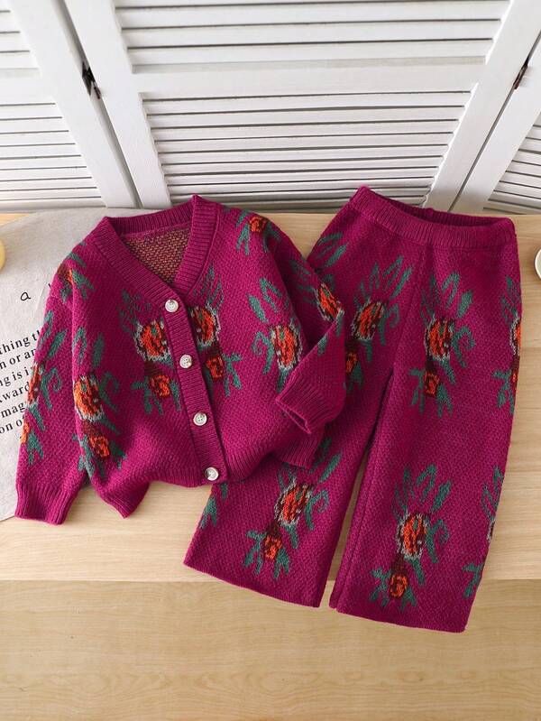 Elladie kids Ensemble de pull tricoté vintage chic et confortable pour jeune fille