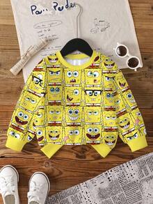 SpongeBob SquarePants | SHEIN Sweat-shirt décontracté à col rond avec motif graphique de dessin animé pour jeune garçon