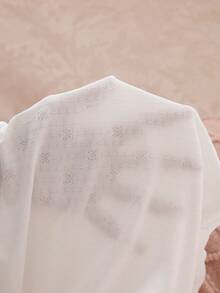 SweetSlumber 蝴蝶结提花休闲修身荷叶边长袖上衣和裤子女士睡衣套装，秋冬服装 - Pearl White - 查看 6