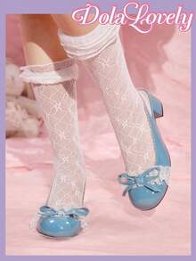 Dola Lovely Elegant Bowknot Mary Jane High Heels For Christmas - Blue - View 2