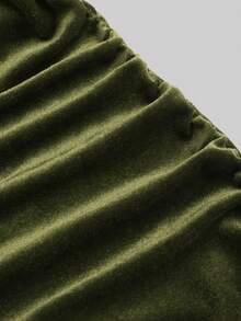 Sweetra 1pc Women Solid Color Ruffle Fishtail Hem Elegant Spaghetti Strap Dress For Holiday Party Clothes Maxi Velvet Women Outfit - Army Green - View 4