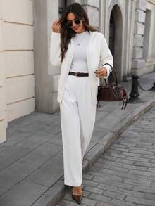Pariaura Cardigan ample à capuche de couleur unie avec grandes poches, cardigan en tricot blanc pour femmes en automne/hiver. Cardigan casual blanc pour femmes, blanc pour le brunch - Blanc - Voir 3