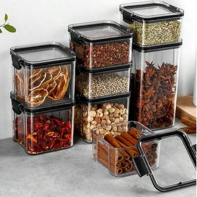 1个透明多功能食品储物盒，PET材质便携式防尘食品储物盒，家用