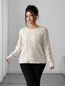 Elenzga Women's Casual Lace Long Sleeve Loose Fit Plus Size Sweater, Suitable For Outings And Wedding Guests, Autumn/Winter - Apricot - View 1
