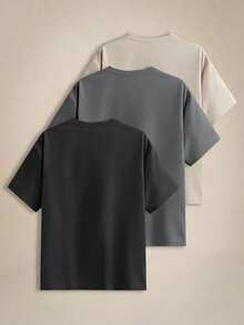 EASEVO 3pcs Pack Plus Size Men's Solid Color Fitted Crew Neck Short Sleeve T-Shirts Tees, Suitable For Summer Daily Wear