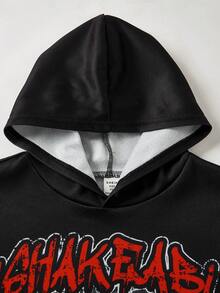 SHEIN 2pcs/Set Tween Boy Street Style Cartoon Print Loose Hoodie And Flare Pants Set, Suitable For Autumn/Winter - Multicolor - View 3