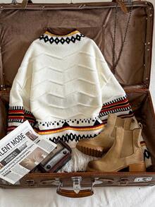 Easelle 女式雪花几何图案立领落肩长袖流苏下摆宽松毛衣，秋冬 - 彩色 - 查看 11