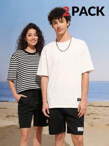 Manfinity VCAY 1pc Men's Knitted Casual Short Sleeve T-Shirt - White - View 1