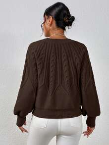 SHEIN LUNE 女士休闲纯色圆领插肩袖宽松针织衫，秋冬款 - 咖啡棕 - 查看 2