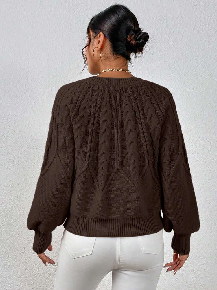 EMERY ROSE Women's Casual Solid Color Round Neck Raglan Sleeve Loose Knit Sweater, Autumn/Winter - Coffee Brown - View 2