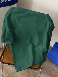 Manfinity Joysei Olive Green Letter Embossed Short Sleeve T-Shirt For Men - Dark Green - View 5