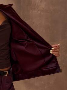 SHEIN BAE Women's Solid Color Casual Jacket For Commuting, Autumn,Cozy Fall And Winter Clothes For Women - Burgundy - View 9