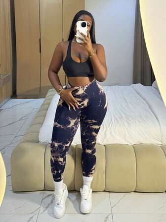 SHEIN Core Rhythm Women's Tie Dye Sports Leggings Yoga Pants