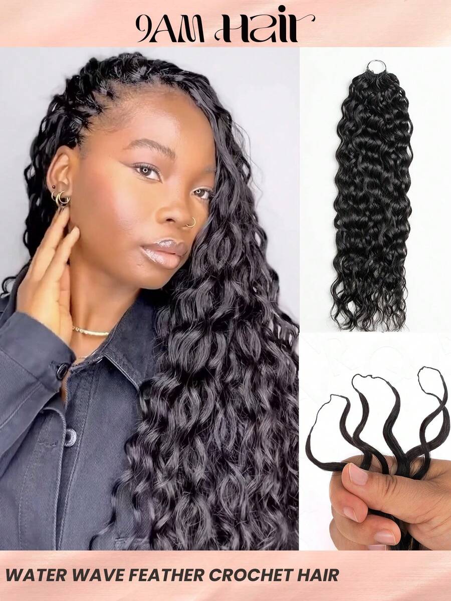 Water Wave Feather Crochet Human Hair 1 Pack Pre-Separated Feather Human Hair For Knotless Boho Braids Natural Black Color