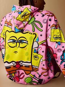 SpongeBob SquarePants | SHEIN Men's Cartoon Pattern Casual Versatile Long Sleeve Hoodie Sweatshirt - Pink - View 1
