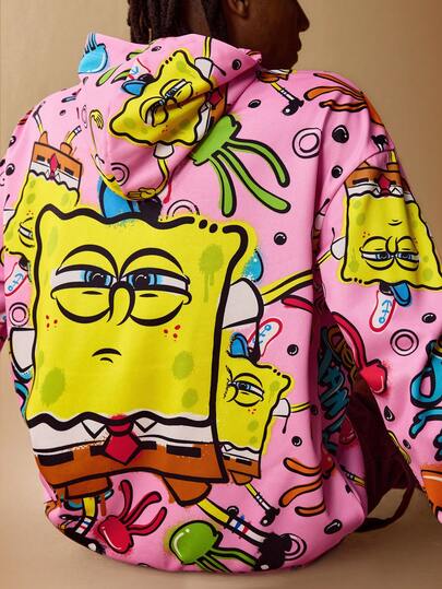 SpongeBob SquarePants | SHEIN Men's Cartoon Pattern Casual Versatile Long Sleeve Hoodie Sweatshirt